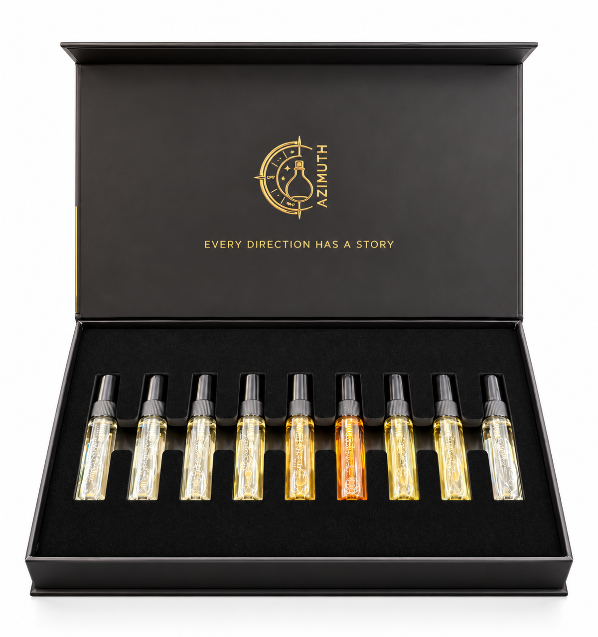 AZIMUTH Discovery Set – open box with nine Extrait de Parfum samples